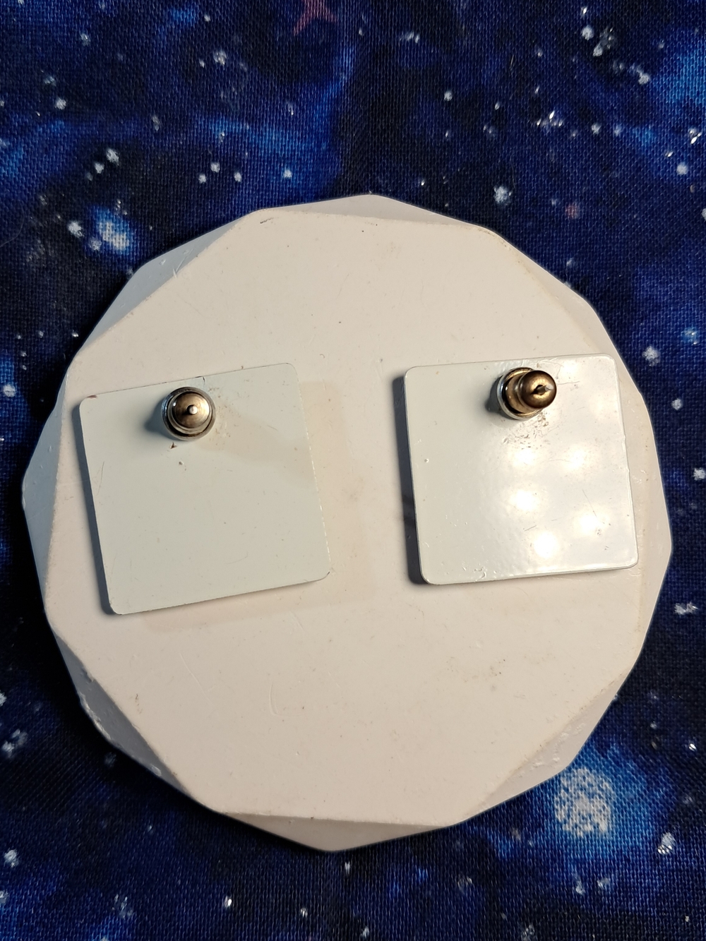 Vintage Colorful Geometric Striped Square Stud Earrings (Silvertone) - Picture 2 of 4
